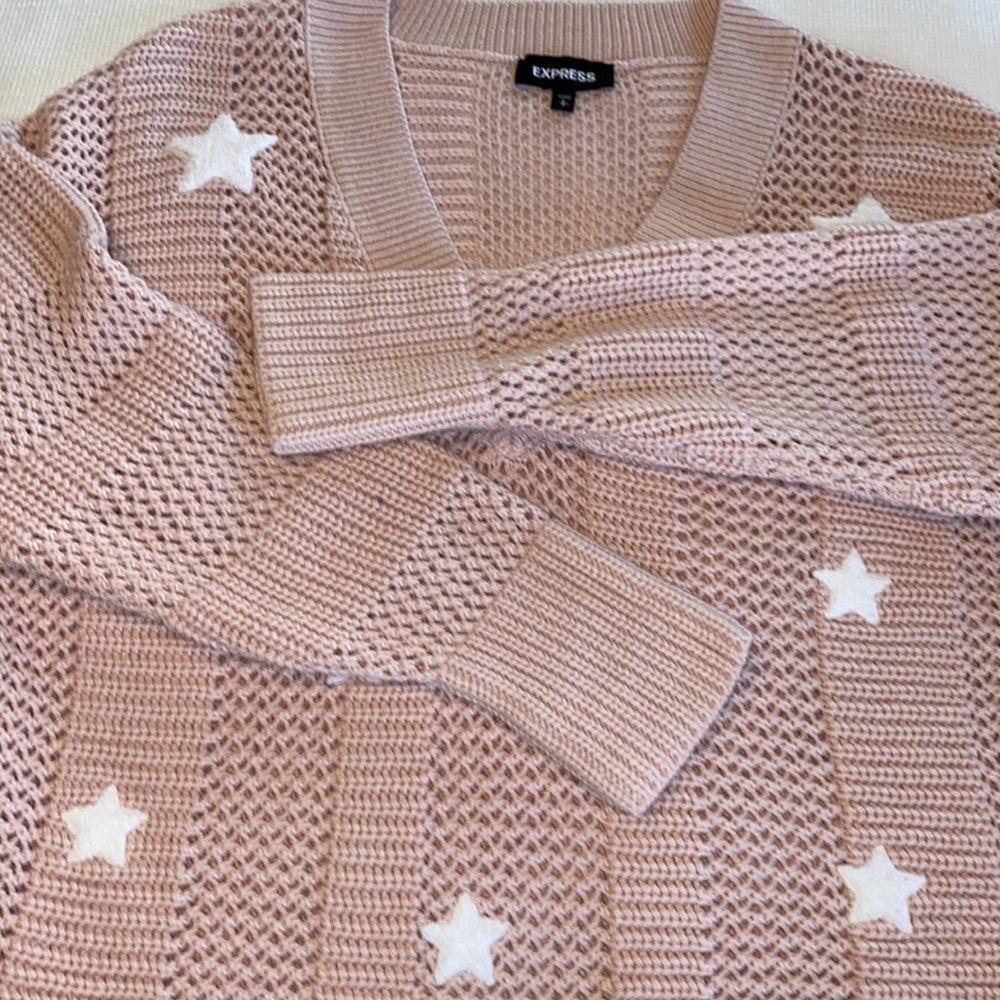 Woman’s Express V Neck Pink and White Star Sweater Size Small - Picture 7 of 12